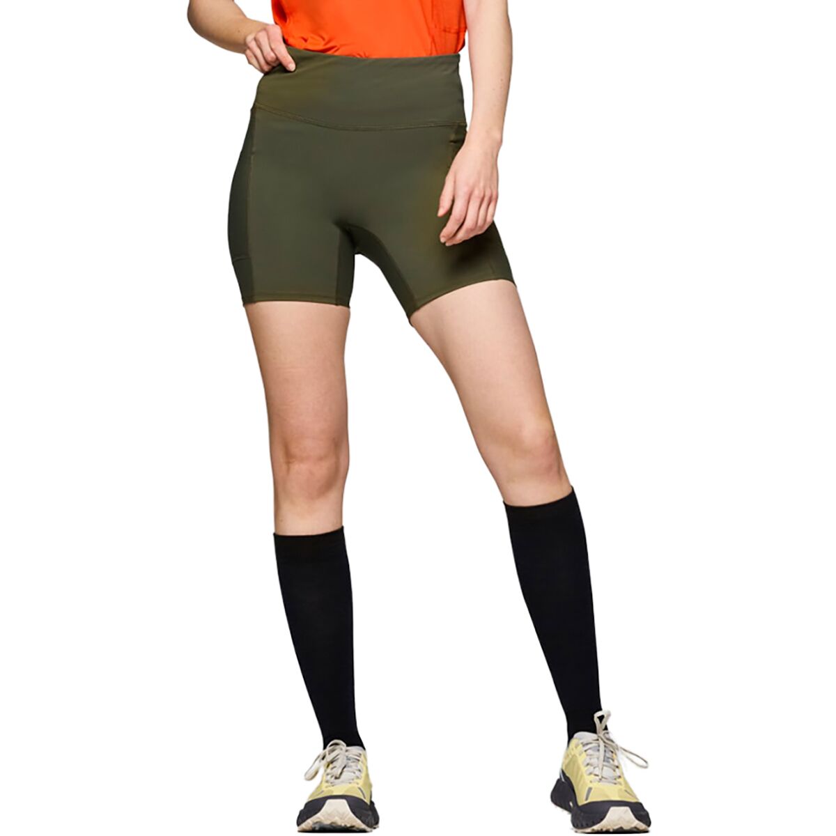 Norrona Norrona Women's Senja Equaliser Stretch 6in Tights in Olive Night / Caviar - Size: Small - $71.40 at Steep and Cheap
