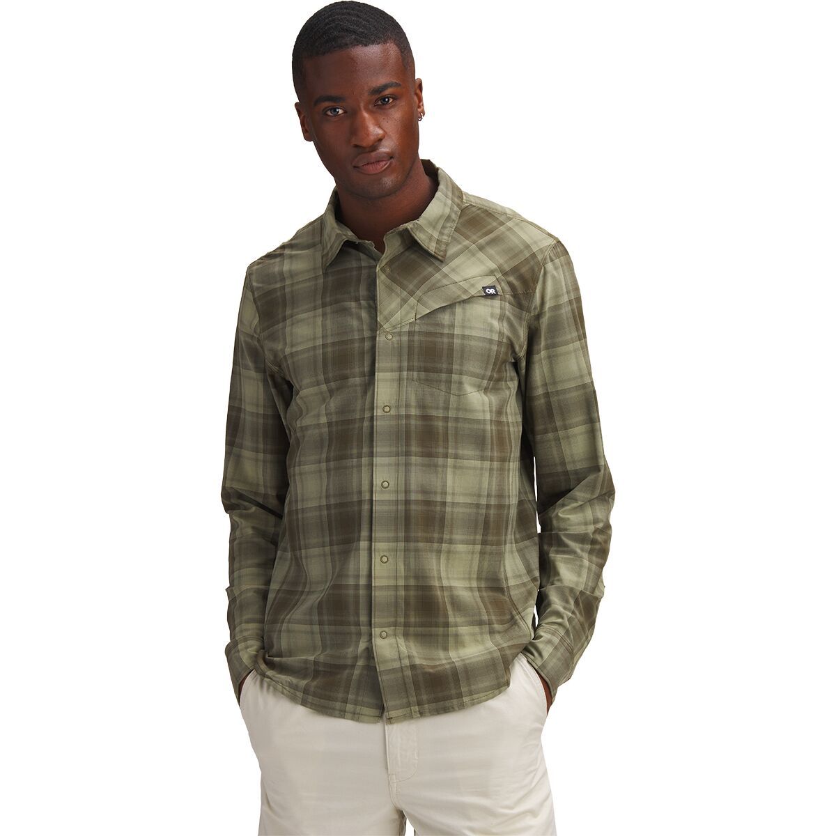 Outdoor Research Men's Astroman Long-Sleeve Sun Shirt in Balsam Plaid - Size: Small