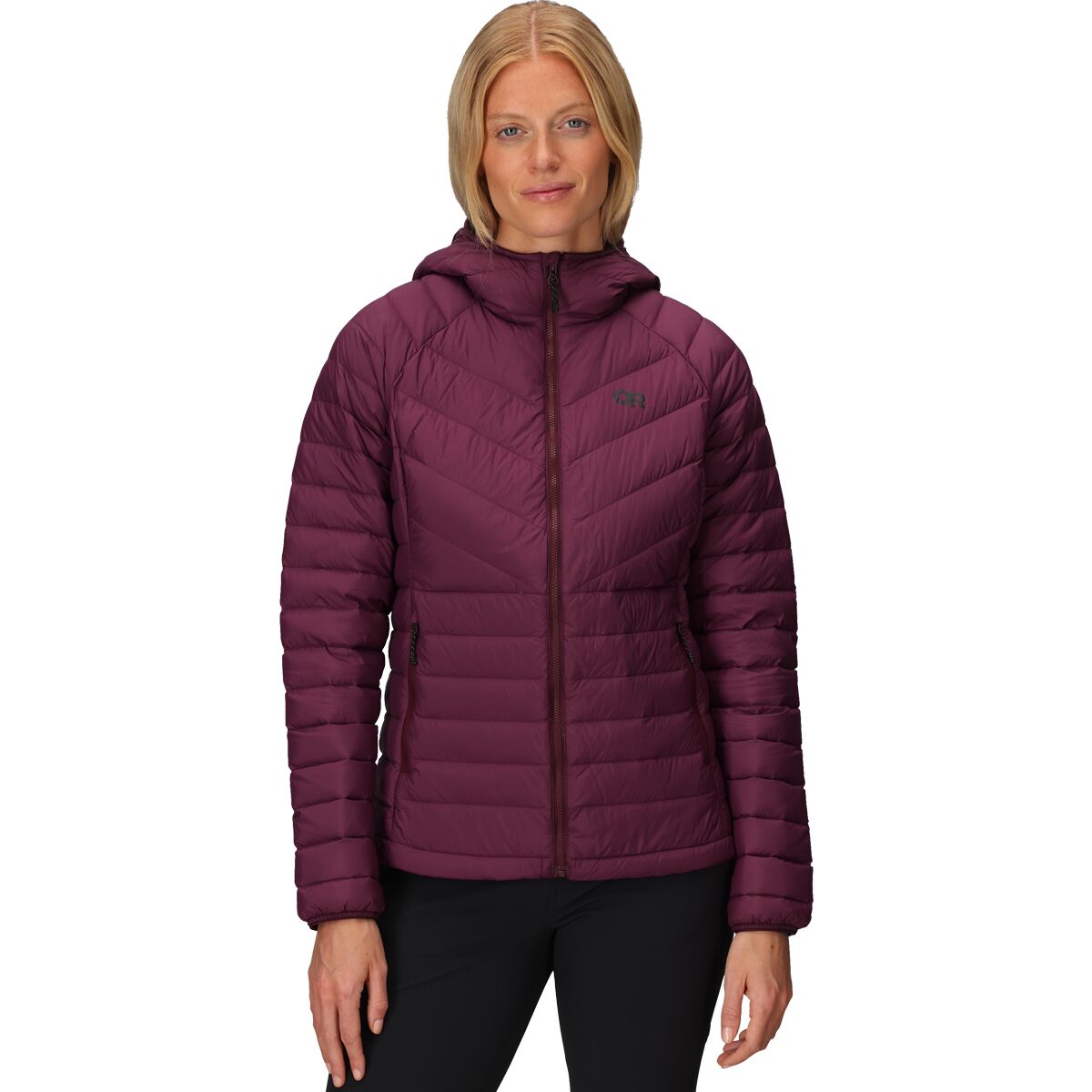 Outdoor Research Women's Transcendent Down Hooded Jacket in Winterberry - Size: XS