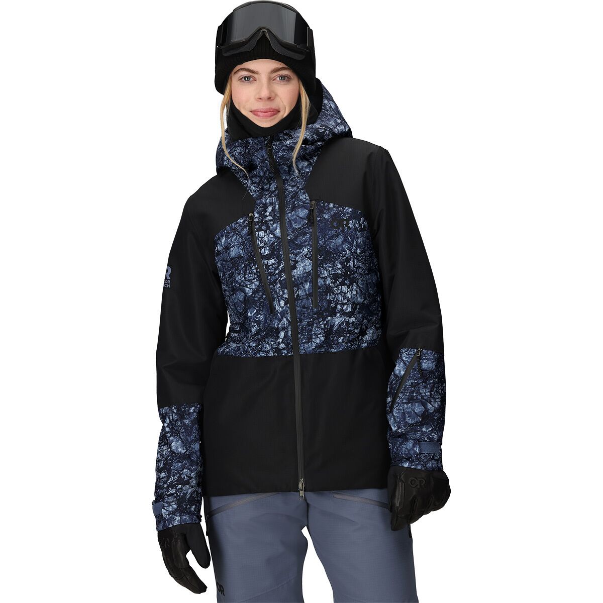 Outdoor Research Women's Powderverse Jacket in Summit Granite Print / Black - Size: Medium