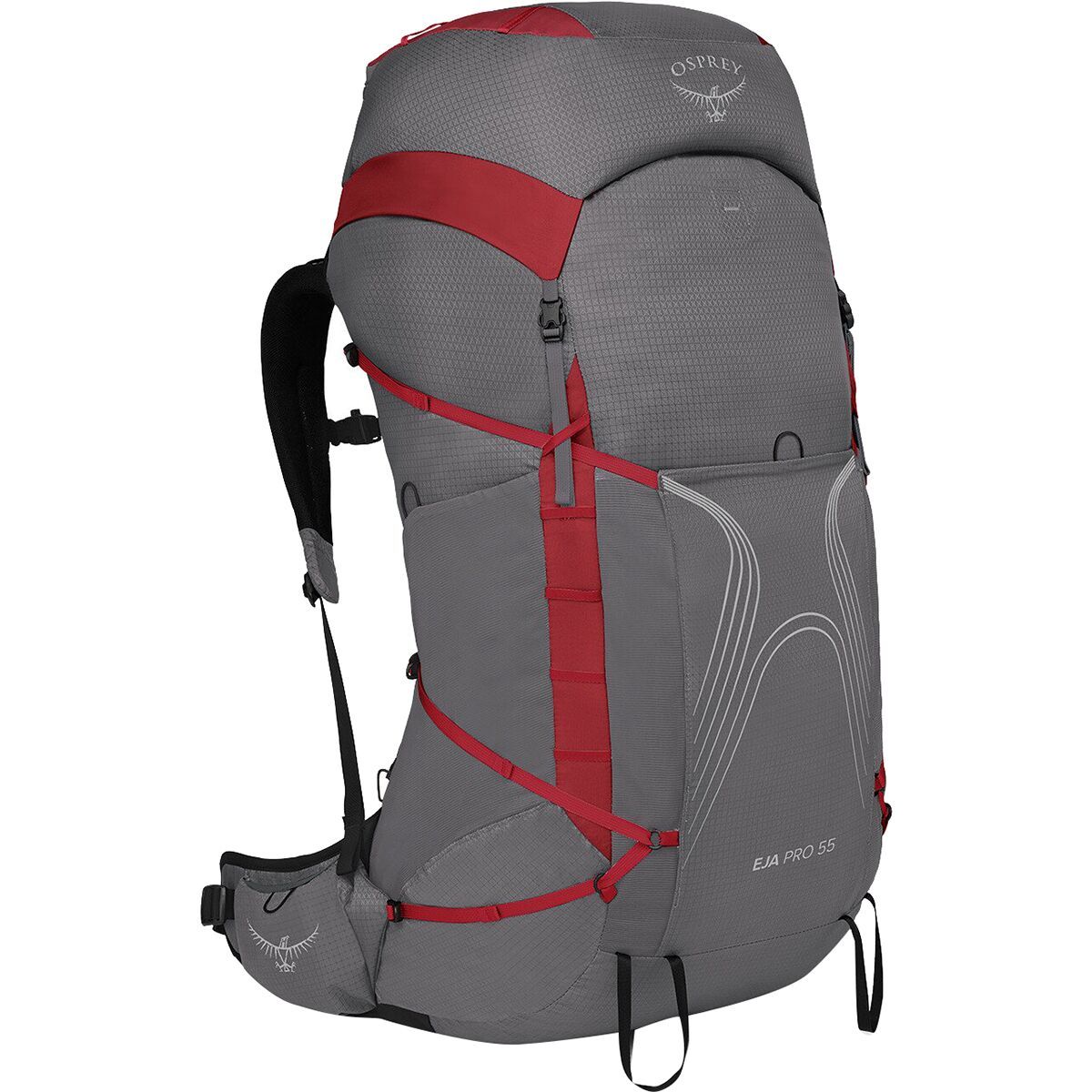 Osprey Packs Women's Eja Pro 55L Pack in Dale Grey / Poinsettia Red - Size: M/L