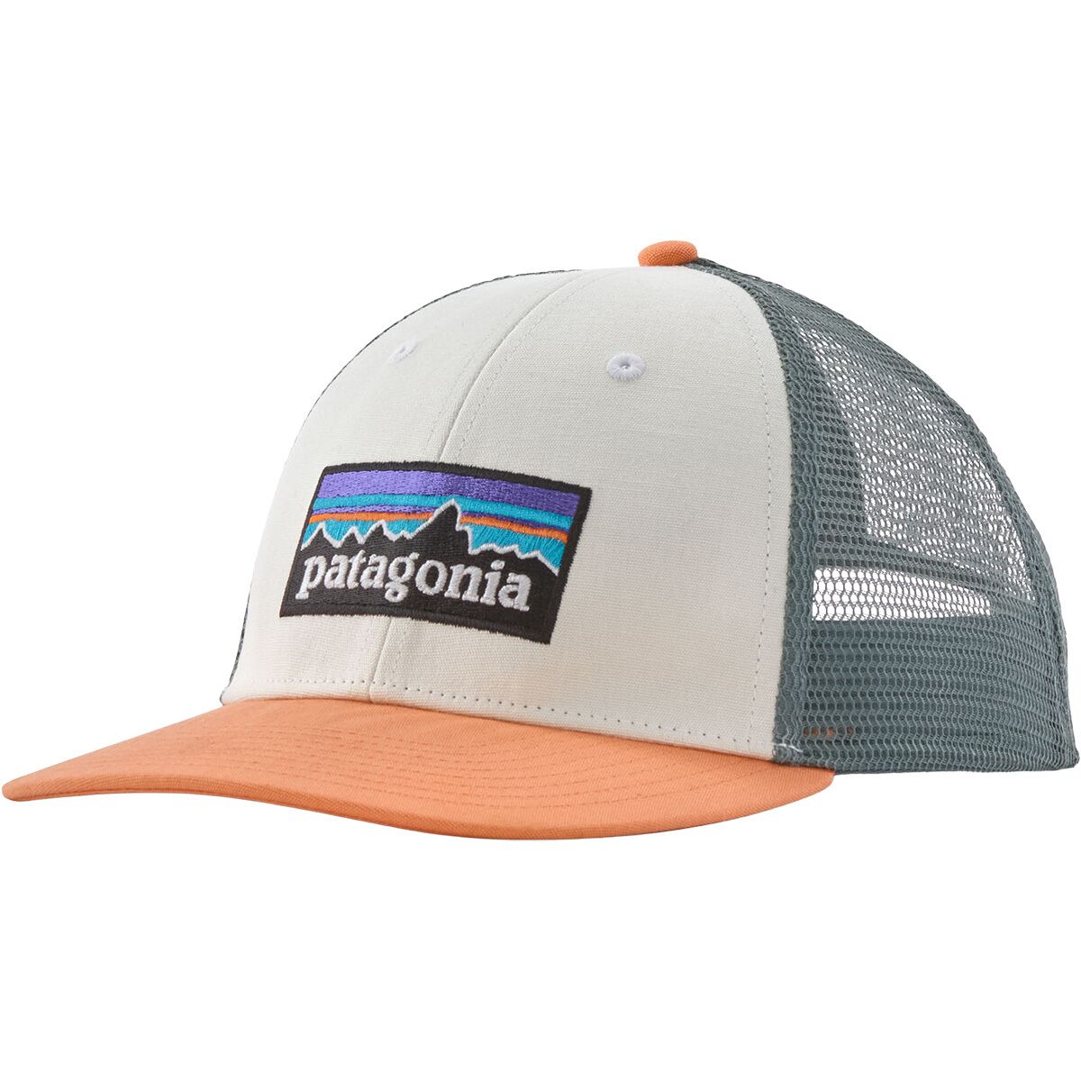 Patagonia P6 LoPro Trucker Hat in White w / Peach Sherbet