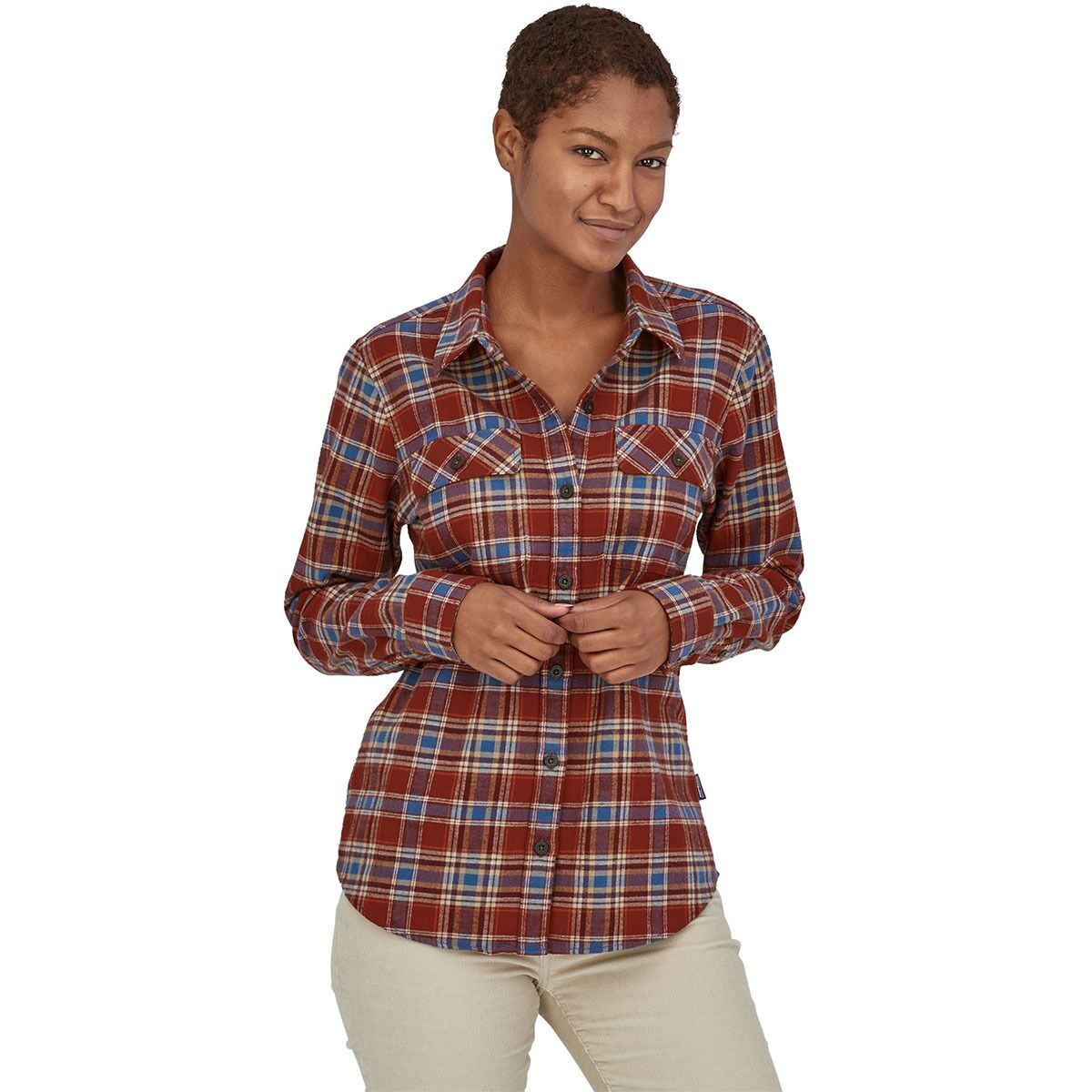 Patagonia Women's Organic Cotton Midweight Fjord Flannel Shirt in Comstock / Dusky Brown - Size: XXL