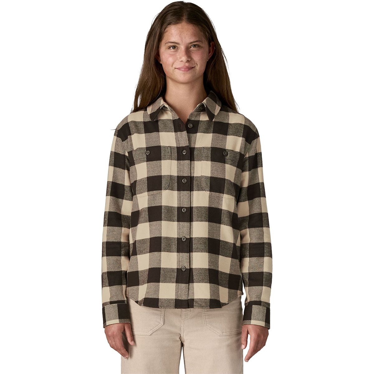 Patagonia Patagonia Women's Fjord Flannel Shirt in Buffalo Check: Otter Brown - Size: XS - $71.40 at Steep and Cheap