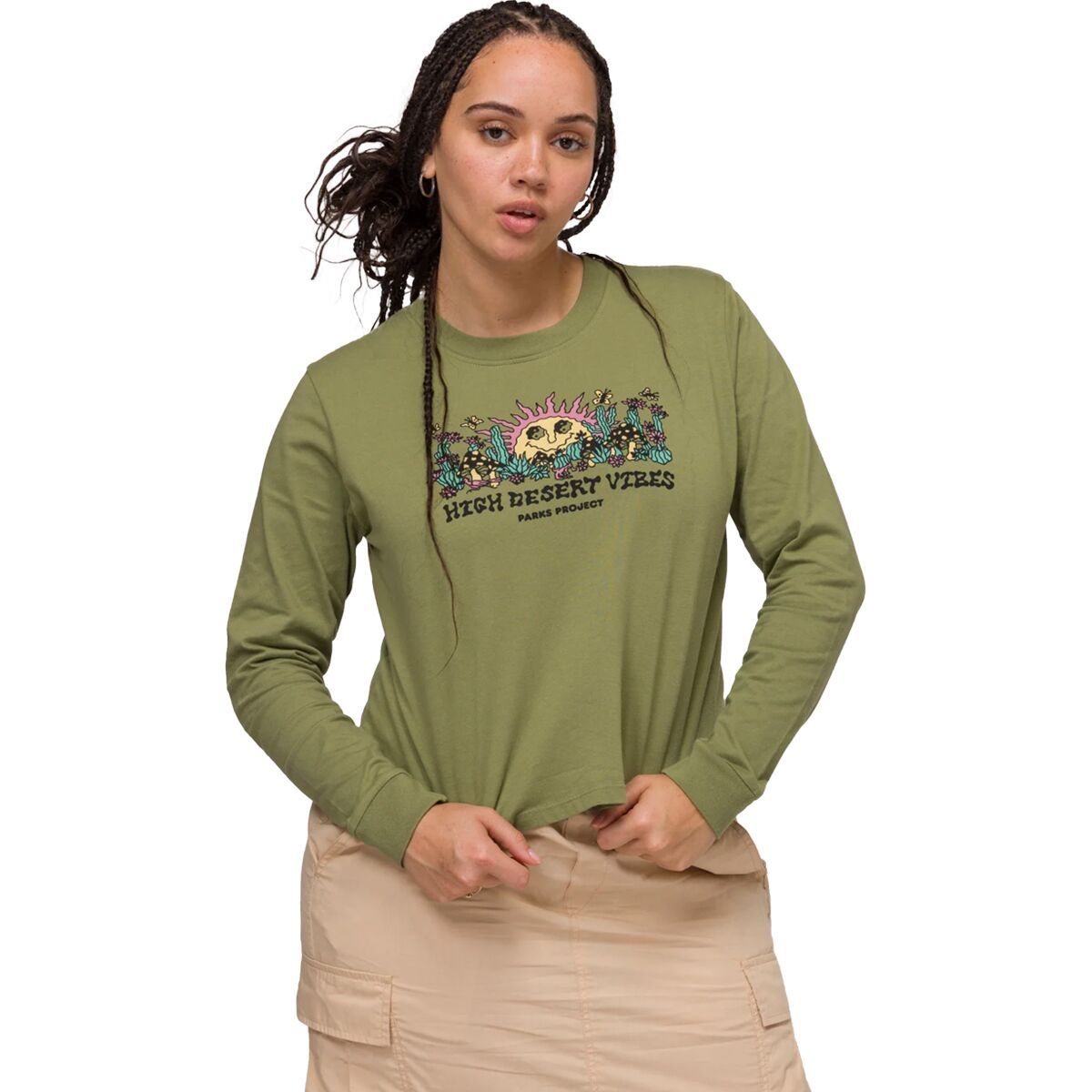 Parks Project Women's High Desert Vibes Sun Boxy Long-Sleeve T-Shirt in Fern - Size: Small