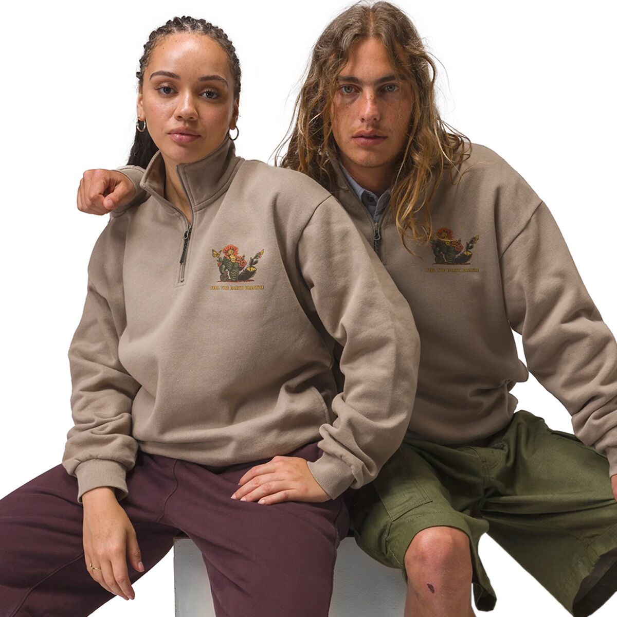 Parks Project Feel The Earth Breathe Butterfly 1/4-Zip Fleece Pullover in Mushroom Grey - Size: Small