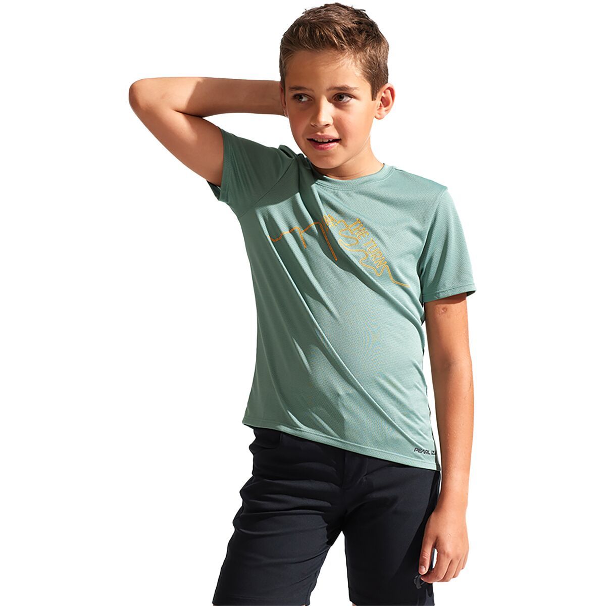 PEARL iZUMi Boy's Youth Summit Short-Sleeve Jersey in Pale Pine Earn The Turns - Size: Small