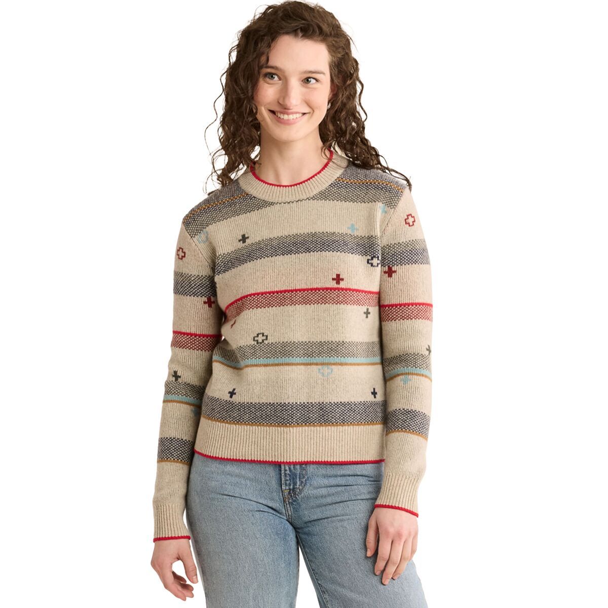 Pendleton Women's Graphic Merino Pullover Sweater in Oatmeal Heather Stripe - Size: XS