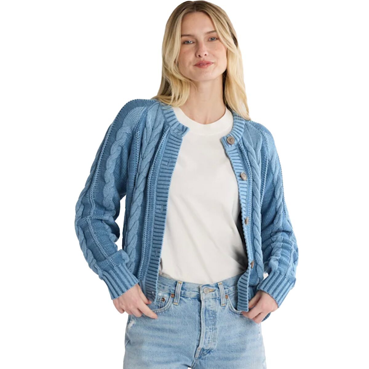Pendleton Women's Cotton Cable Cardigan in Dusty Blue - Size: XS