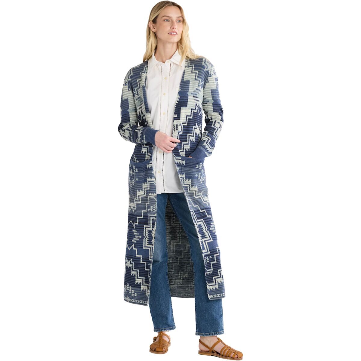 Pendleton Women's Cotton Duster Sweater in Indigo Multi - Size: Small