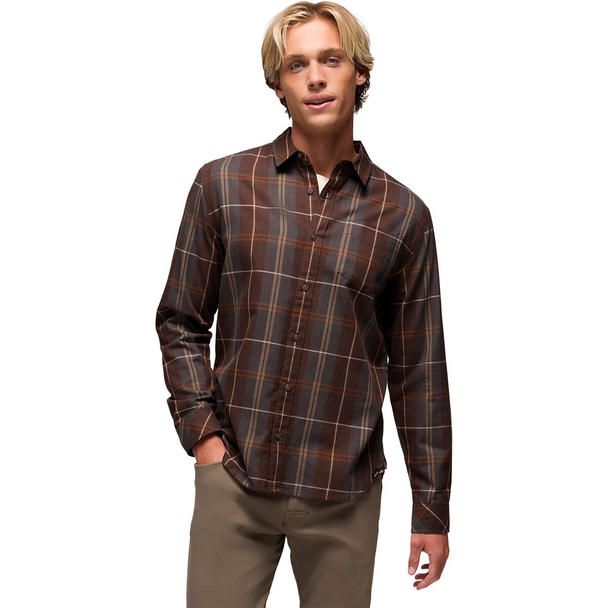 prAna Men's Los Feliz Slim Flannel Shirt in Mocha - Size: Large