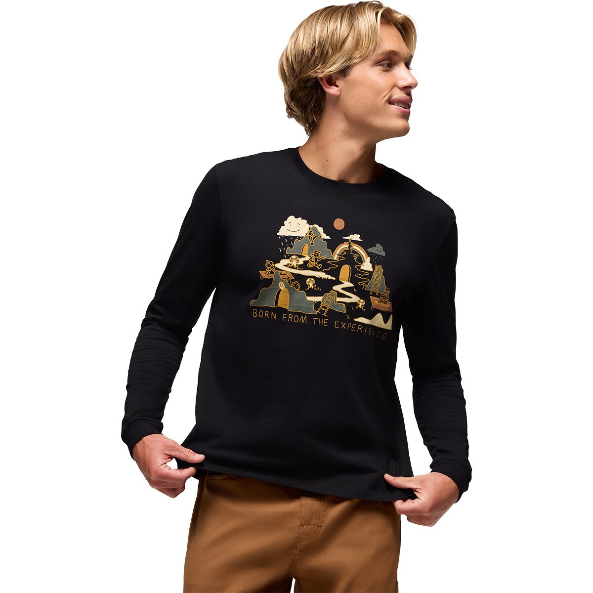 prAna prAna Men's Everyday Graphic Long-Sleeve T-Shirt in Black Wandering World - Size: XL - $32.37 at Steep and Cheap