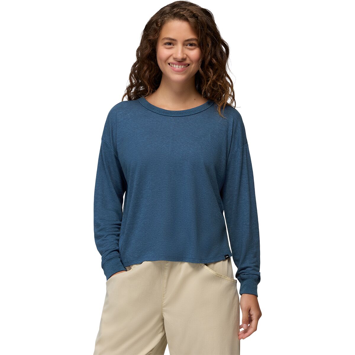 prAna Women's Cozy Up Long-Sleeve Crew in Bluff Blue - Size: XL