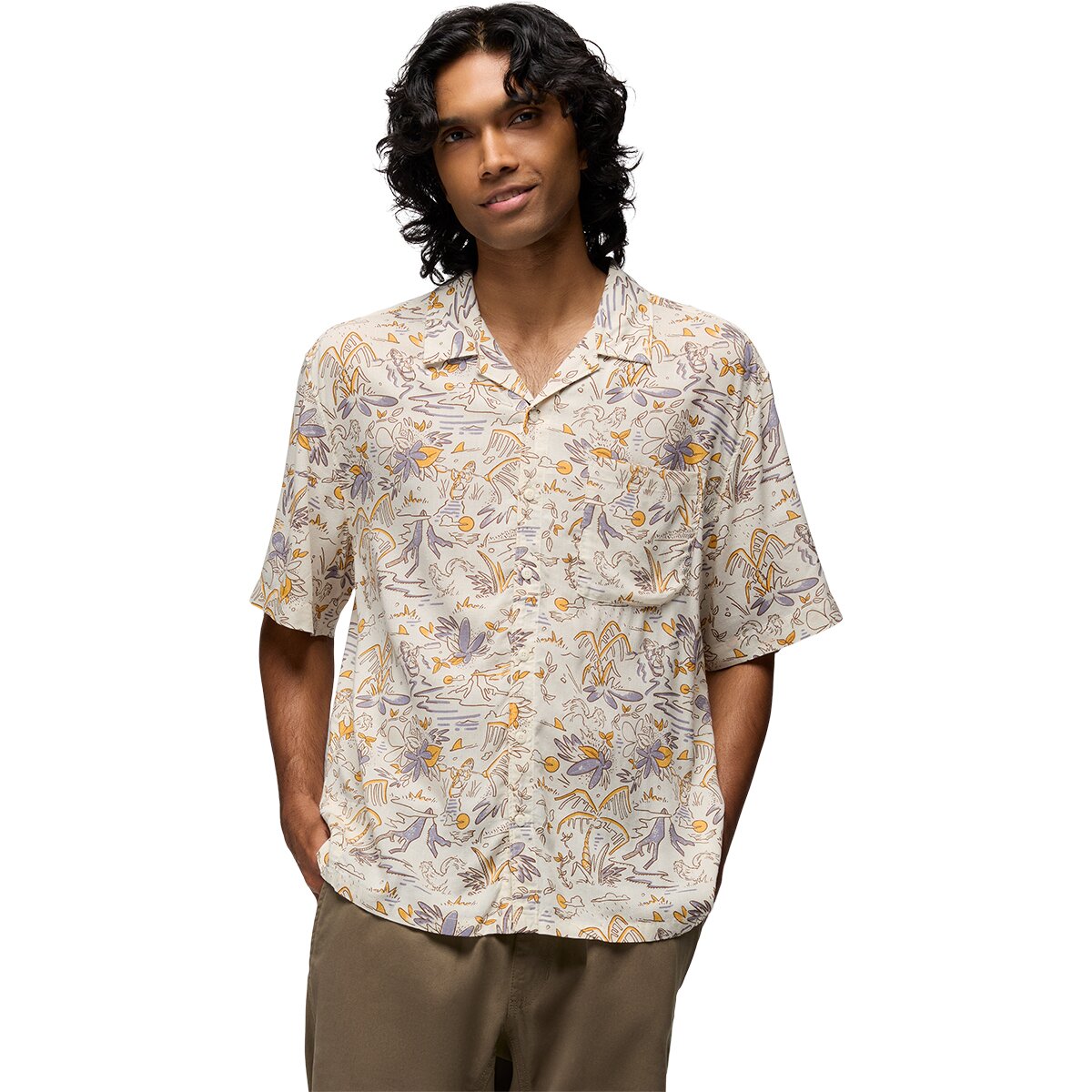prAna Men's Peacepath Shirt in Beach Pebble Vacation - Size: Large
