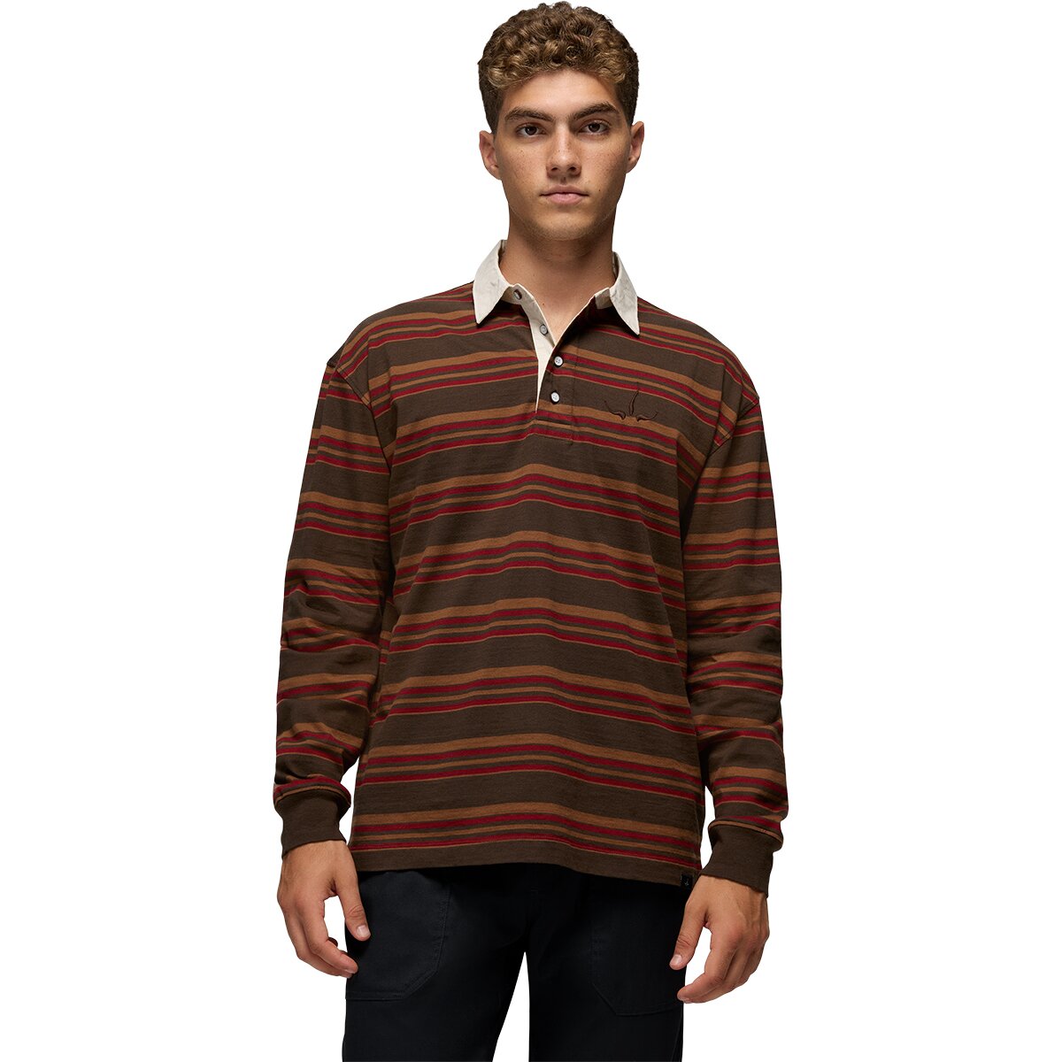 prAna Men's Rockblock Rugby Shirt in Dark Roast - Size: Small