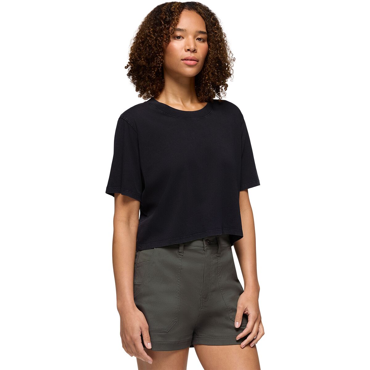 prAna Women's Everyday Crop T-Shirt in Black - Size: Small