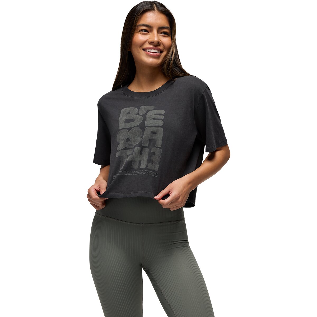 prAna Women's Everyday Graphic Crop T-Shirt in Nori Breathe - Size: Small