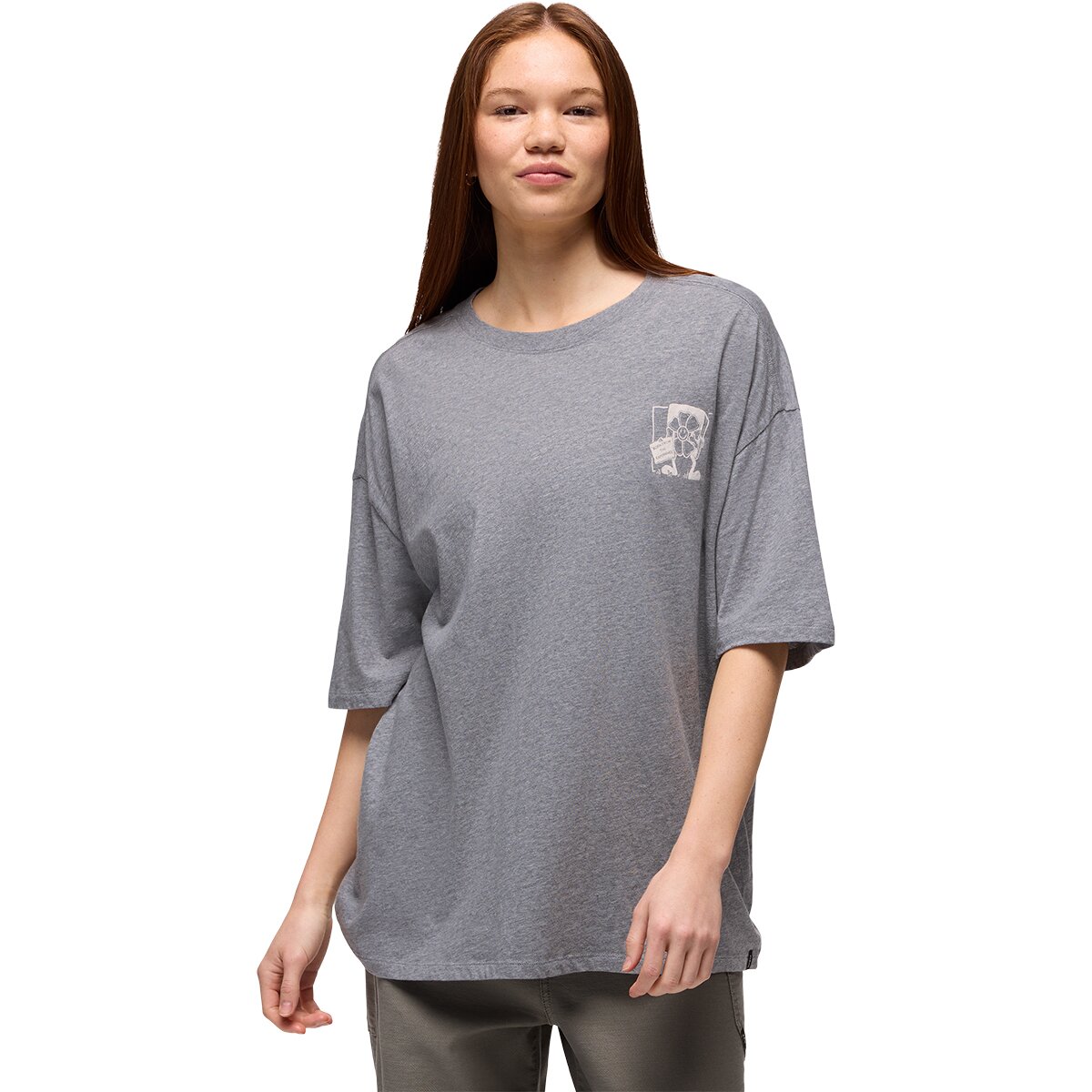 prAna Women's Everyday Graphic Oversized T-Shirt in Medium Heather Grey Storybook - Size: Medium