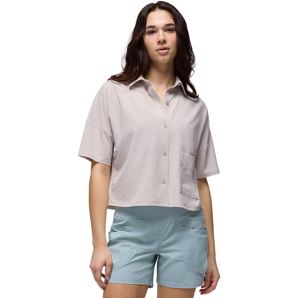 prAna Women's Railay Short-Sleeve Button Down Shirt in Almond - Size: Small