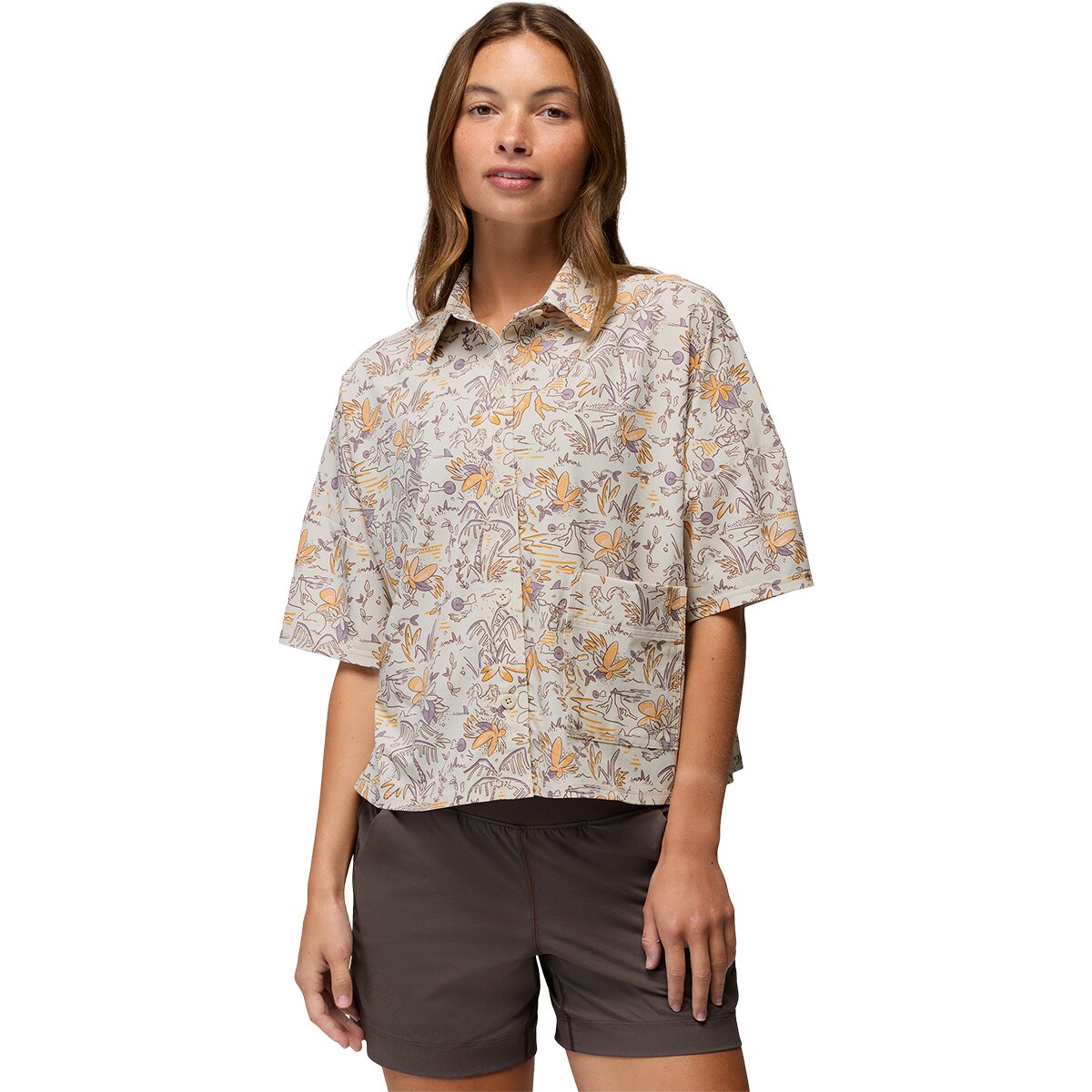 prAna prAna Women's Railay Short-Sleeve Button Down Shirt in Beach Pebble Vacation - Size: Large - $50.70 at Steep and Cheap