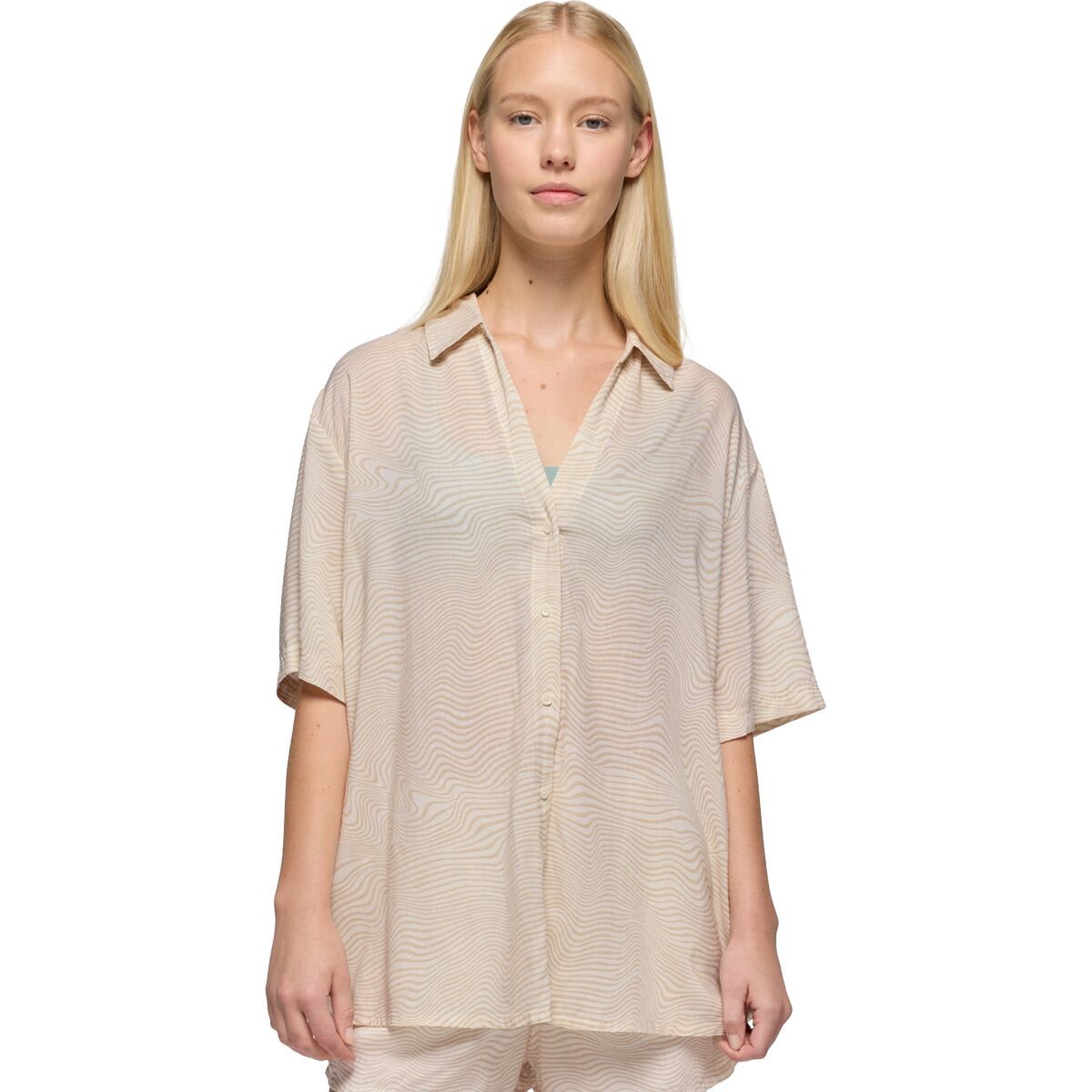 prAna Women's The Bahamas Button-Up Top in Soft White Wavee - Size: XS