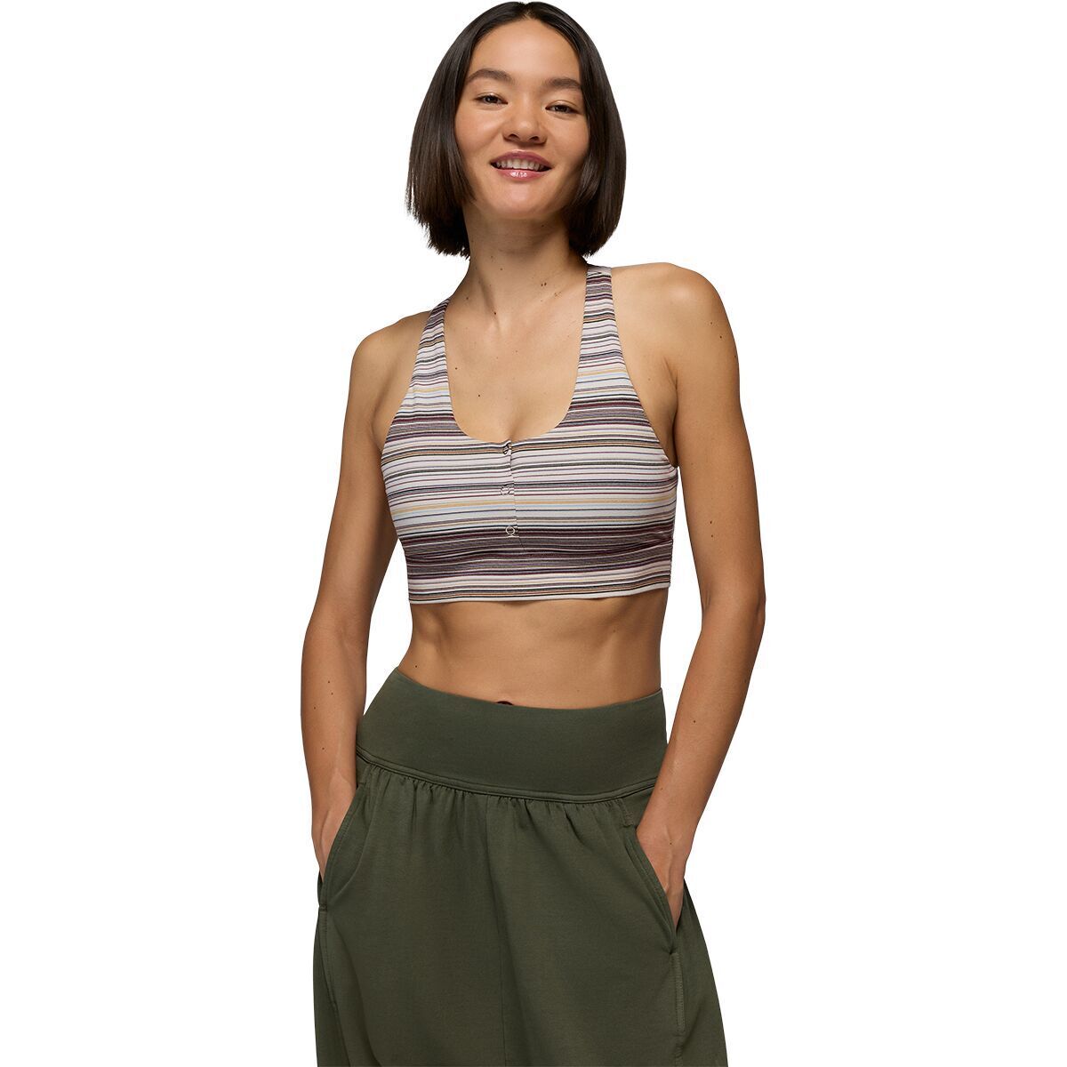 prAna Women's Heavana Henley Bra in Almond Microstripe - Size: Small