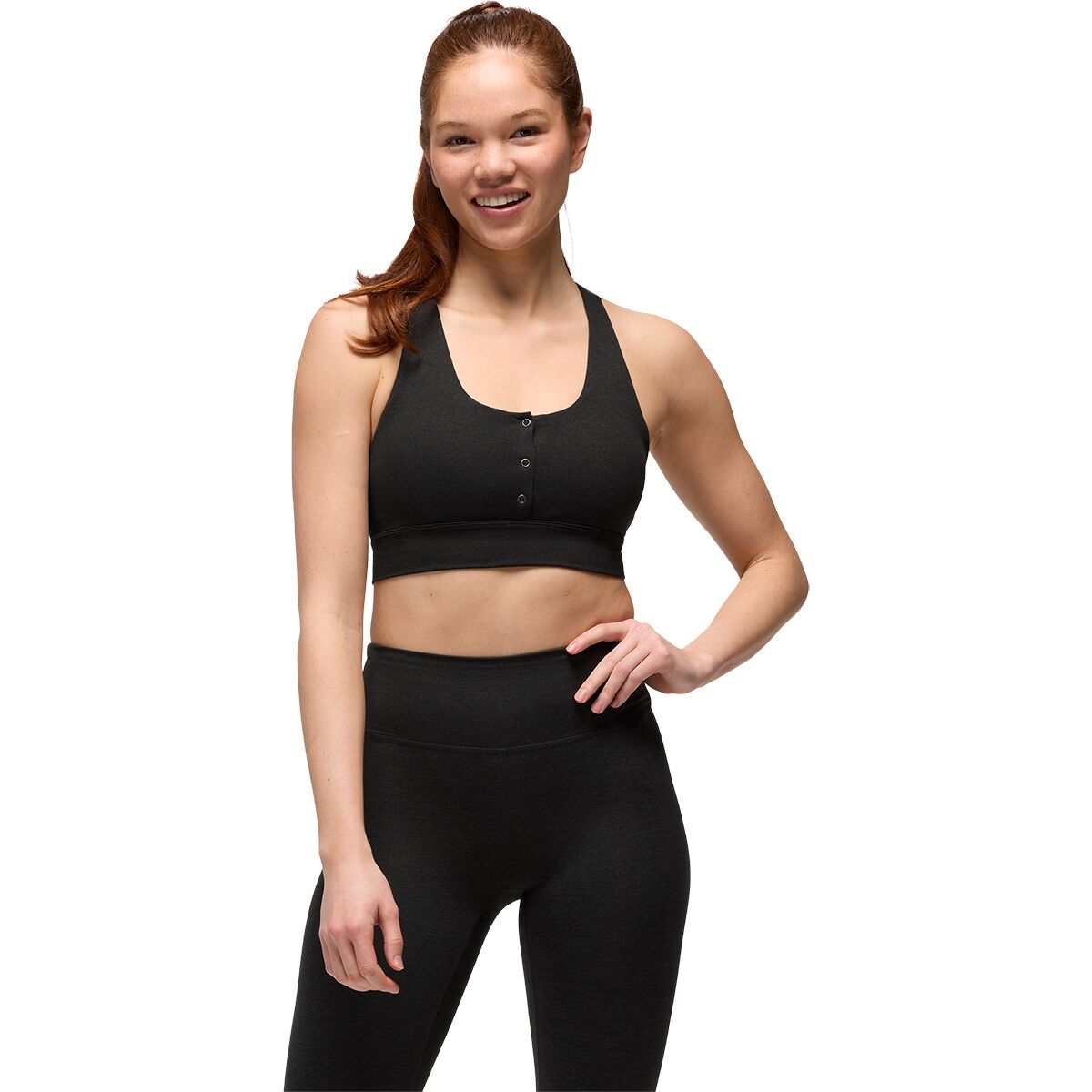 prAna Women's Heavana Henley Bra in Black Heather - Size: Medium