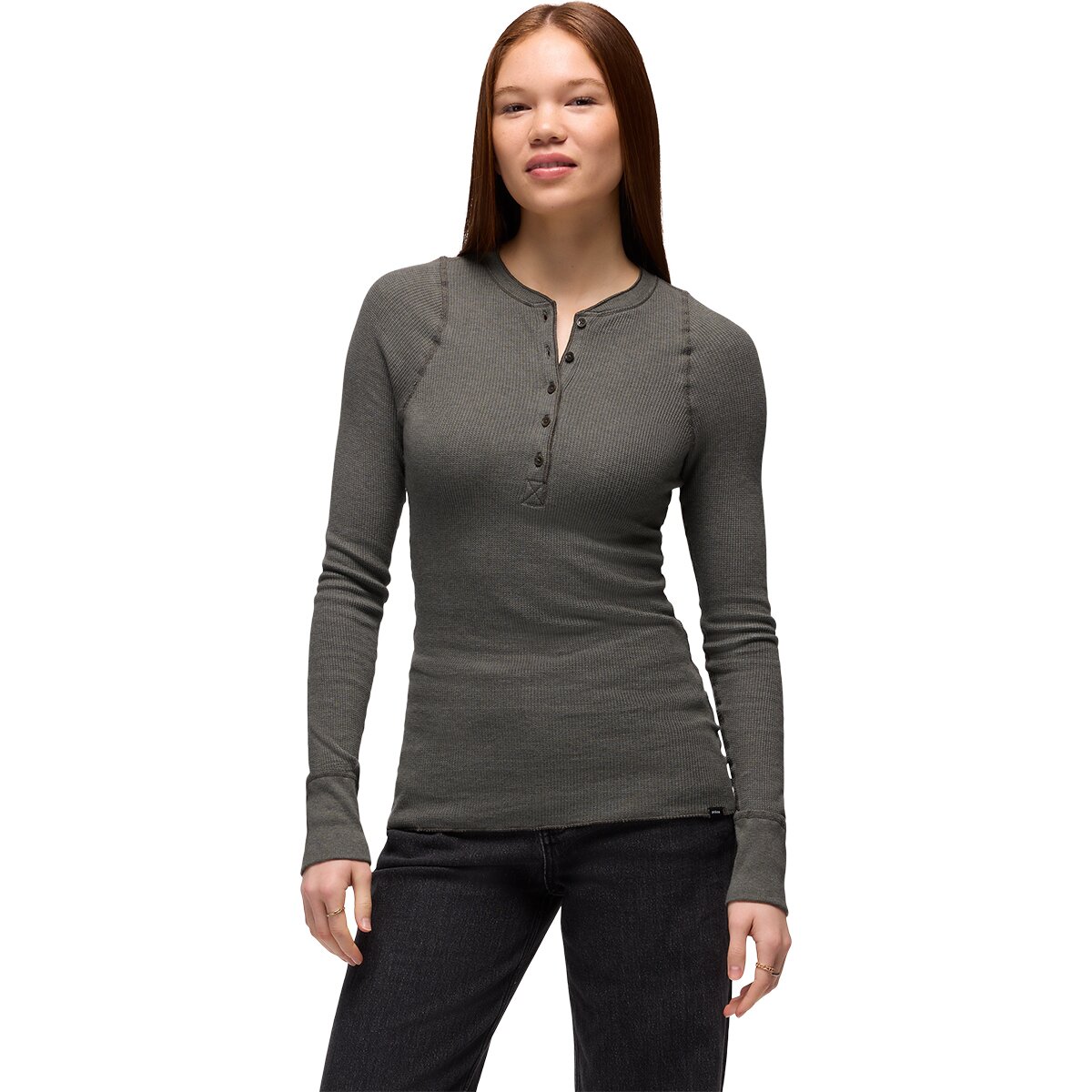 prAna Women's Touchstone Long-Sleeve Henley Shirt in Thyme Heather - Size: XL
