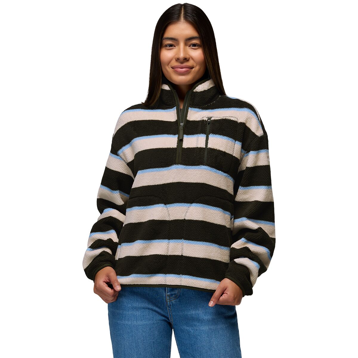 prAna Women's Tuff Fluff 1/2-Zip Pullover in Nori Stripe - Size: Small