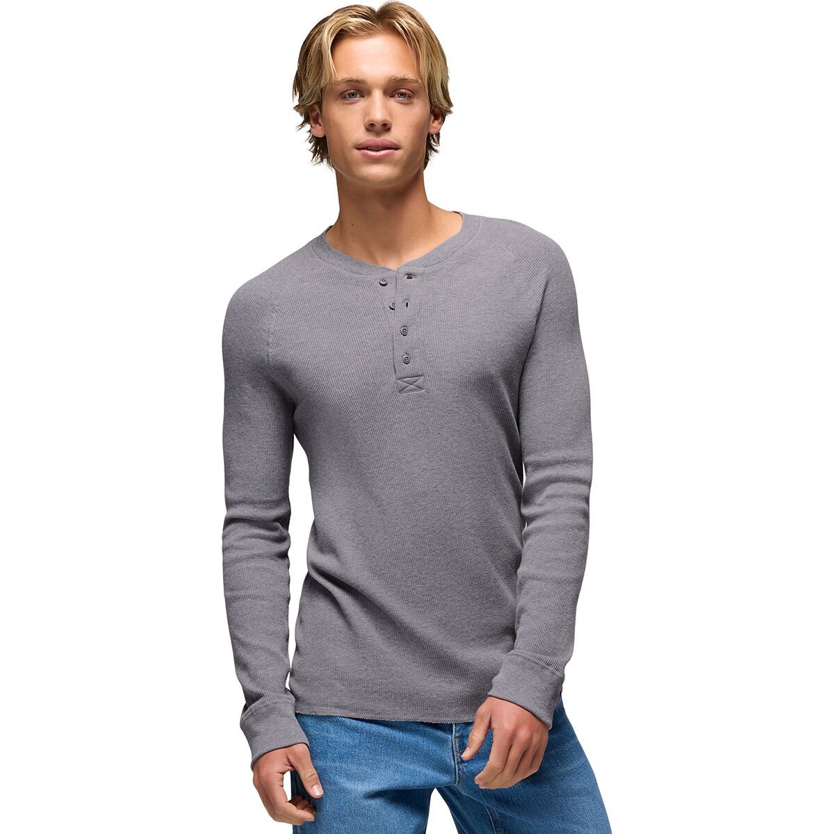 prAna Men's Touchstone Slim Henley Shirt in Heather Grey - Size: Small