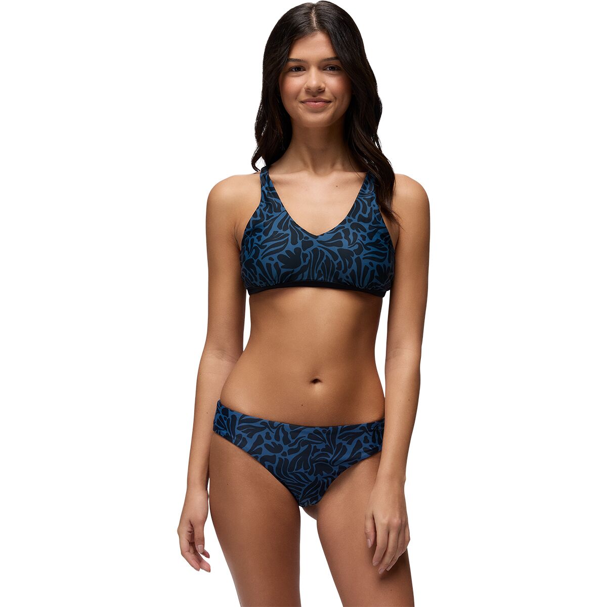 prAna Women's Mallorca Reversible Bikini Top in Black Seaweed - Size: Large