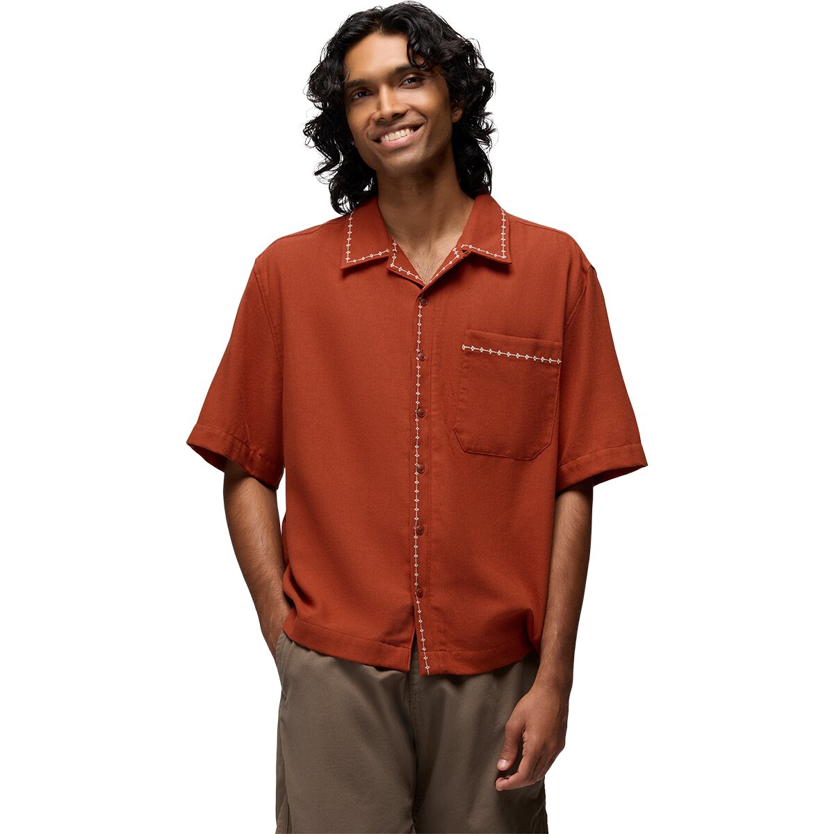prAna Men's Del Norte Short-Sleeve Shirt in Red Ochre - Size: XL