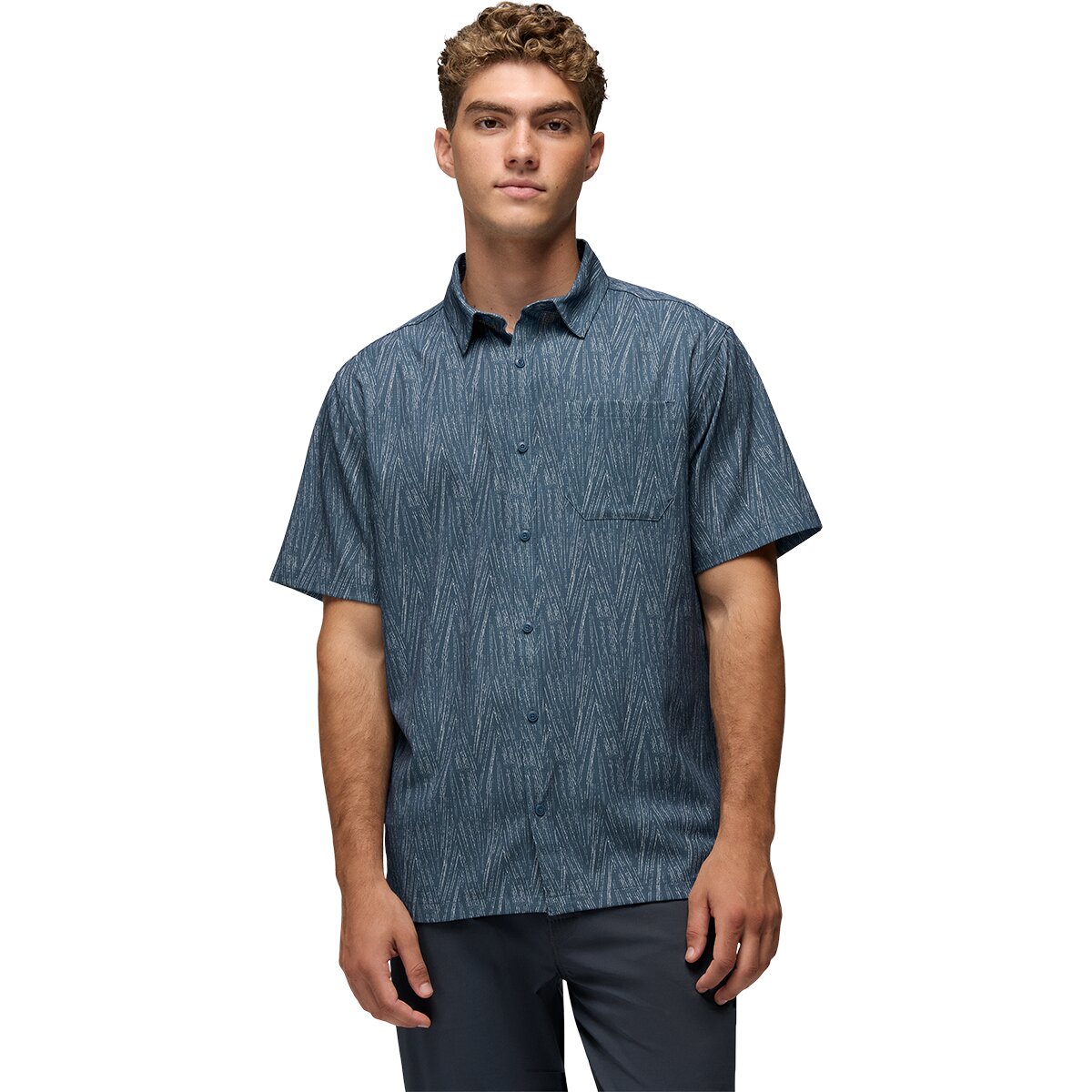 prAna Men's Hybridizer Short-Sleeve Shirt in Bluff Blue Seashells - Size: Large
