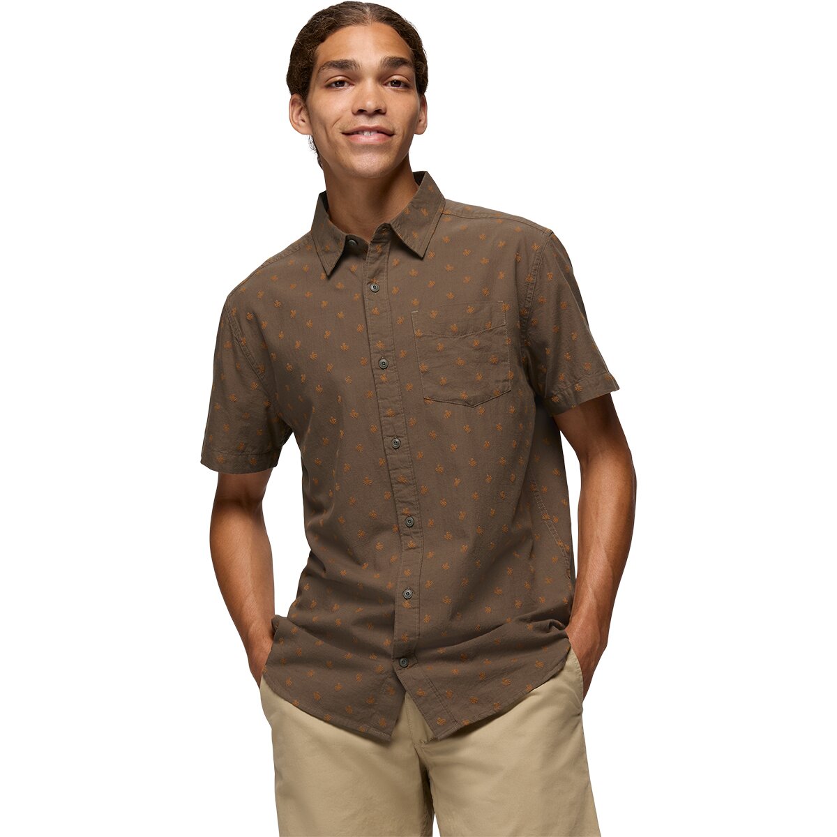 prAna Men's Metador Short-Sleeve Shirt in Mud Octopus - Size: Large