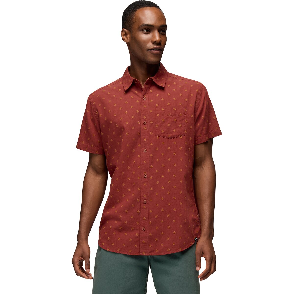 prAna Men's Metador Short-Sleeve Shirt in Red Ochre Octopus - Size: Large