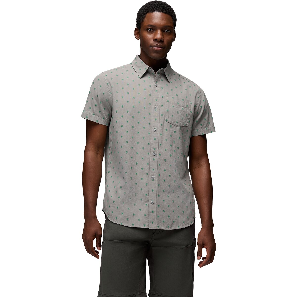 prAna Men's Metador Short-Sleeve Shirt in Sterling Palm Trees - Size: XL