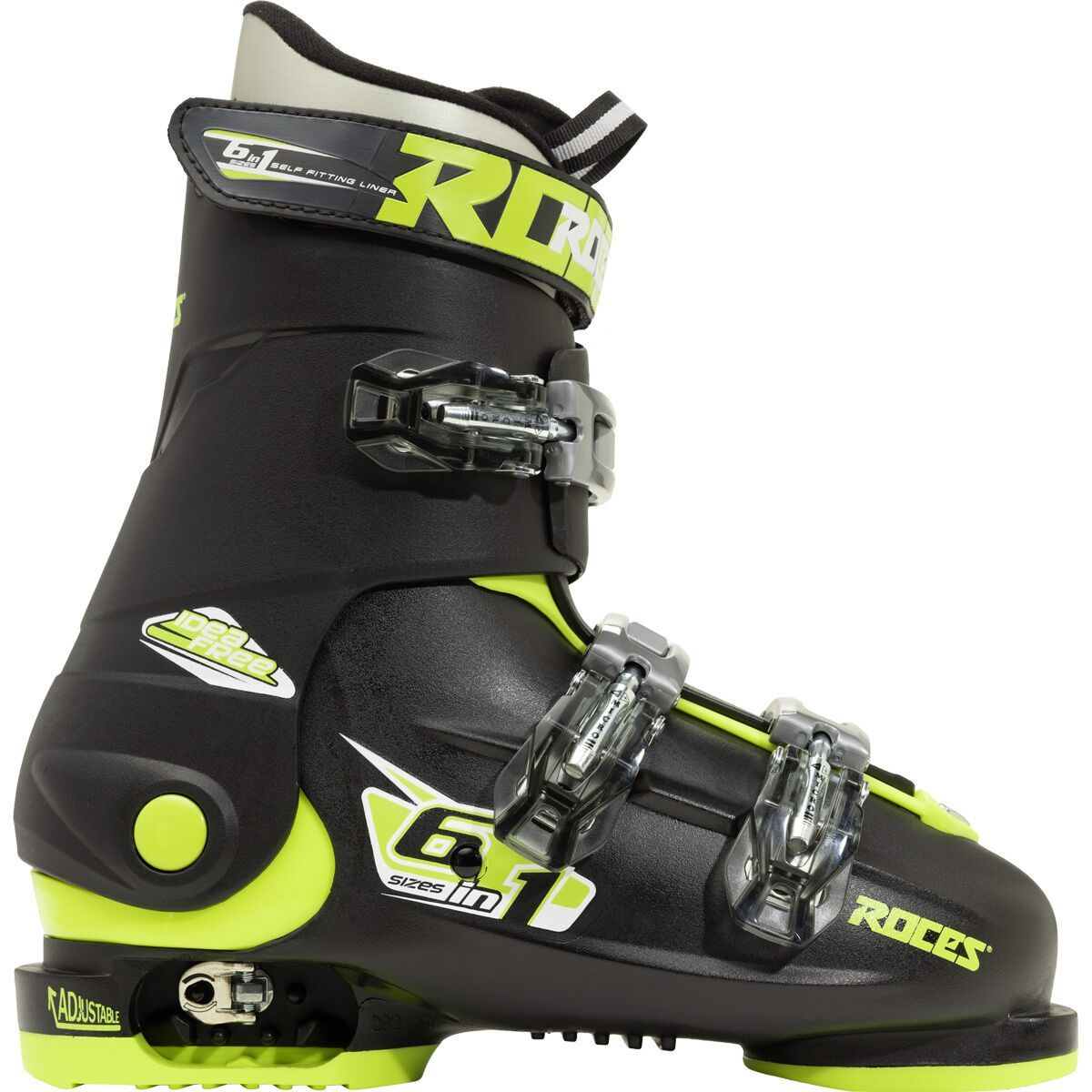 Roces Idea Free Adjustable Ski Boots - Kids' in Black / Lime - Size: 22.5-25.5
