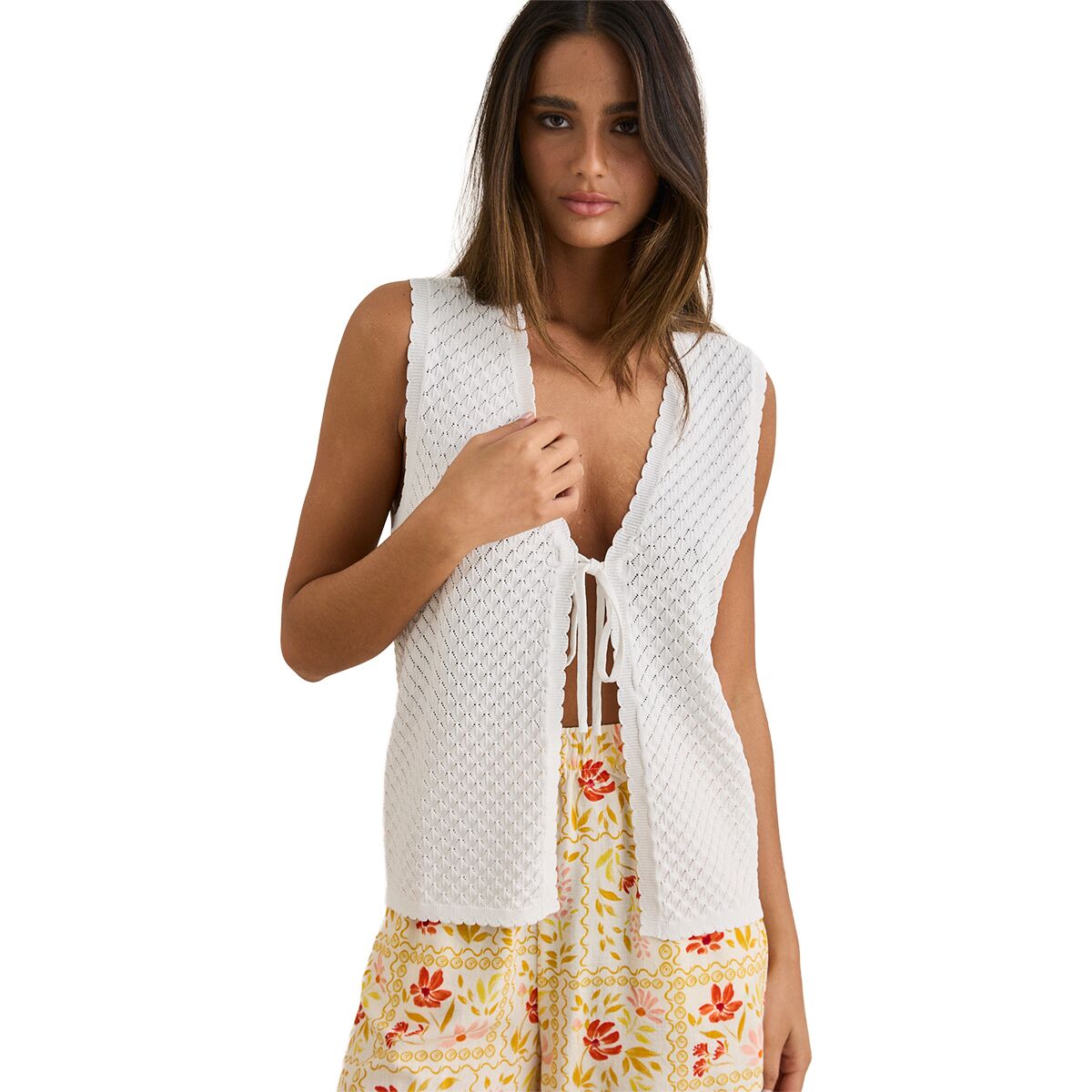 Rhythm Women's Gigi Longline Knit Vest in White - Size: Small