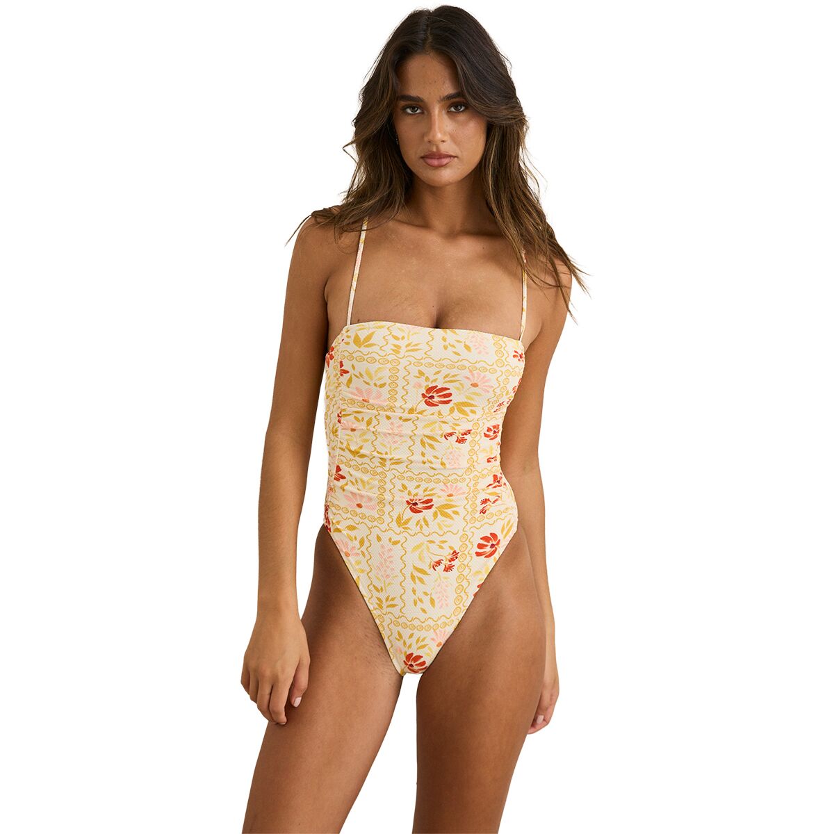 Rhythm Women's Wildflower Scrunched Side One-Piece Swimsuit in White - Size: Large