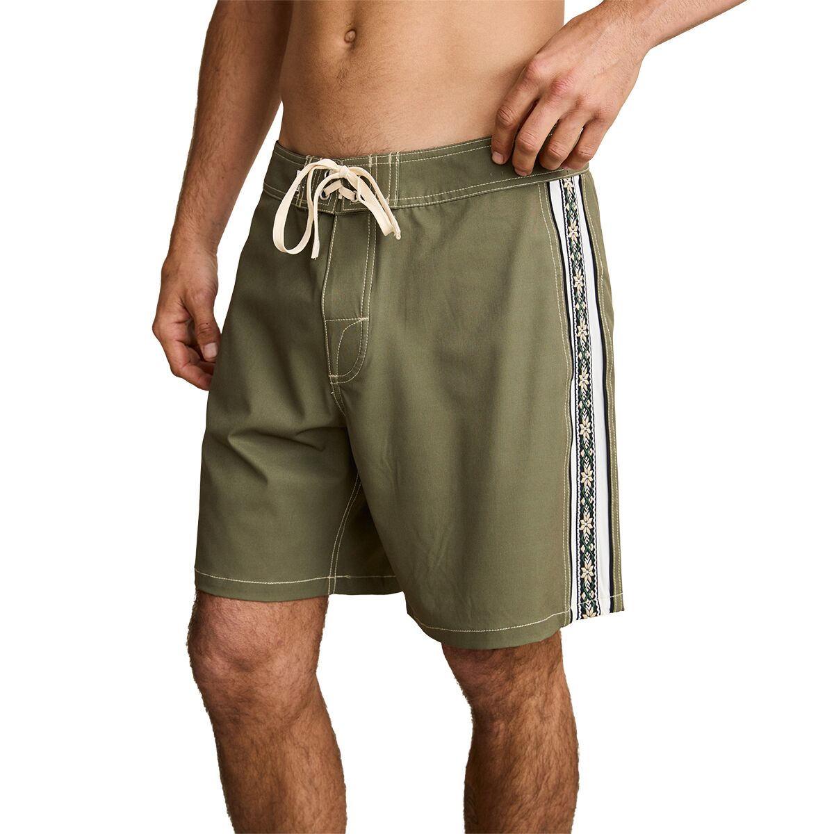 Rhythm Men's Panel Stripe Swim Trunk in Olive - Size: 34