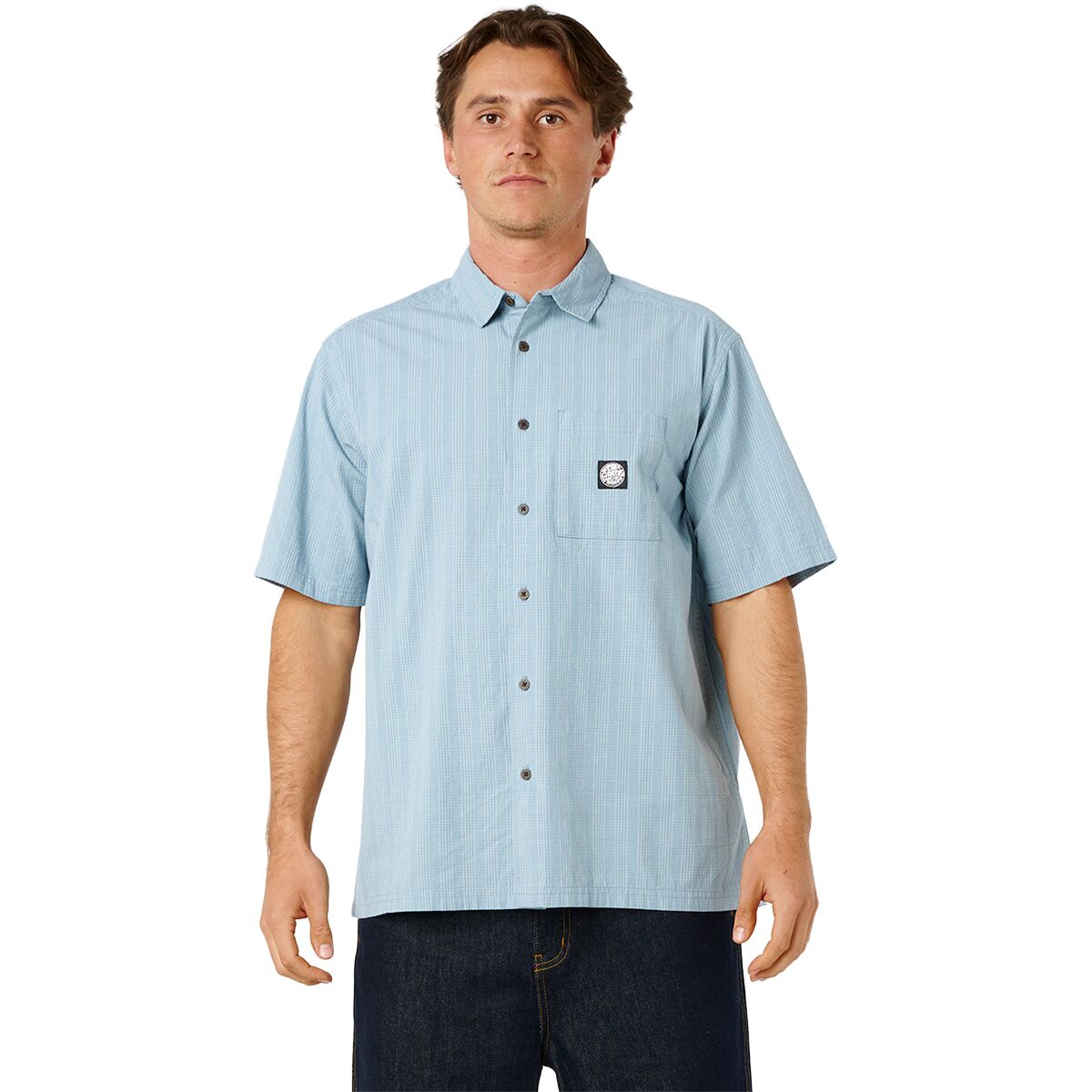 Rip Curl Men's Premium Surf Check Short-Sleeve Shirt in Faded Denim - Size: Large