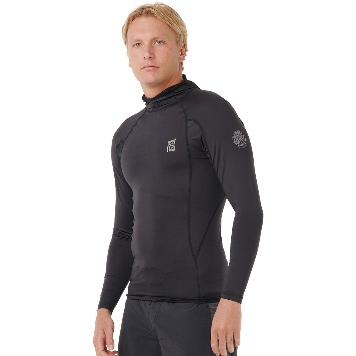 Rip Curl Men's Search UPF Perf Hood Long-Sleeve Rashguard in Black - Size: Small