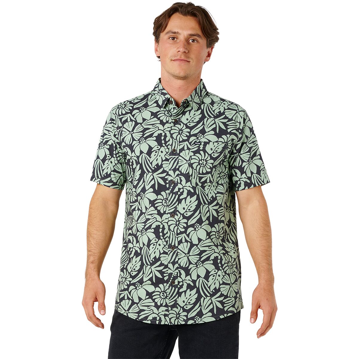 Rip Curl Men's Sessions Short-Sleeve Shirt in Washed Black / Fatigue - Size: Large