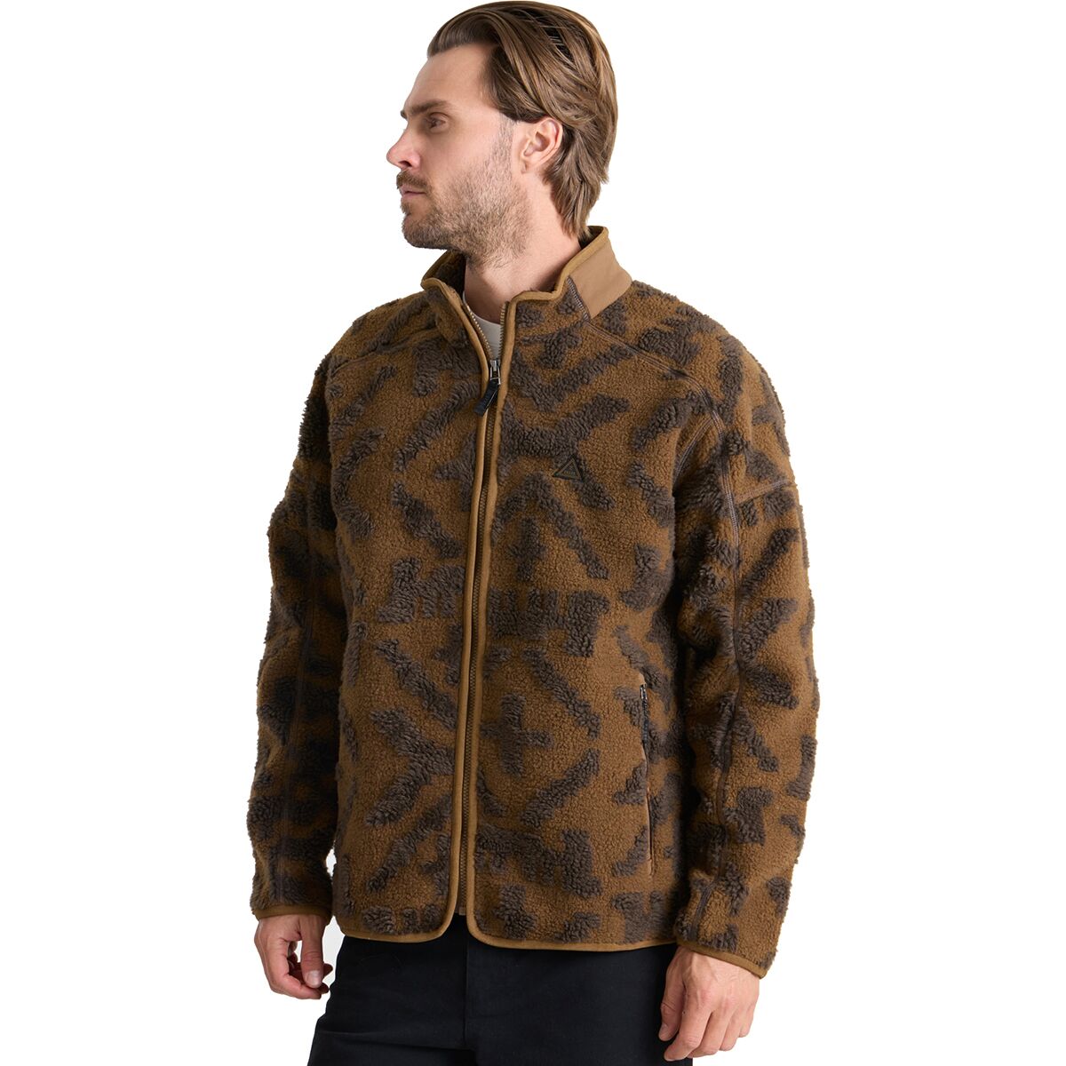 Roark Men's Campover Jacquard Sherpa Zip Jacket in Otter - Size: XL