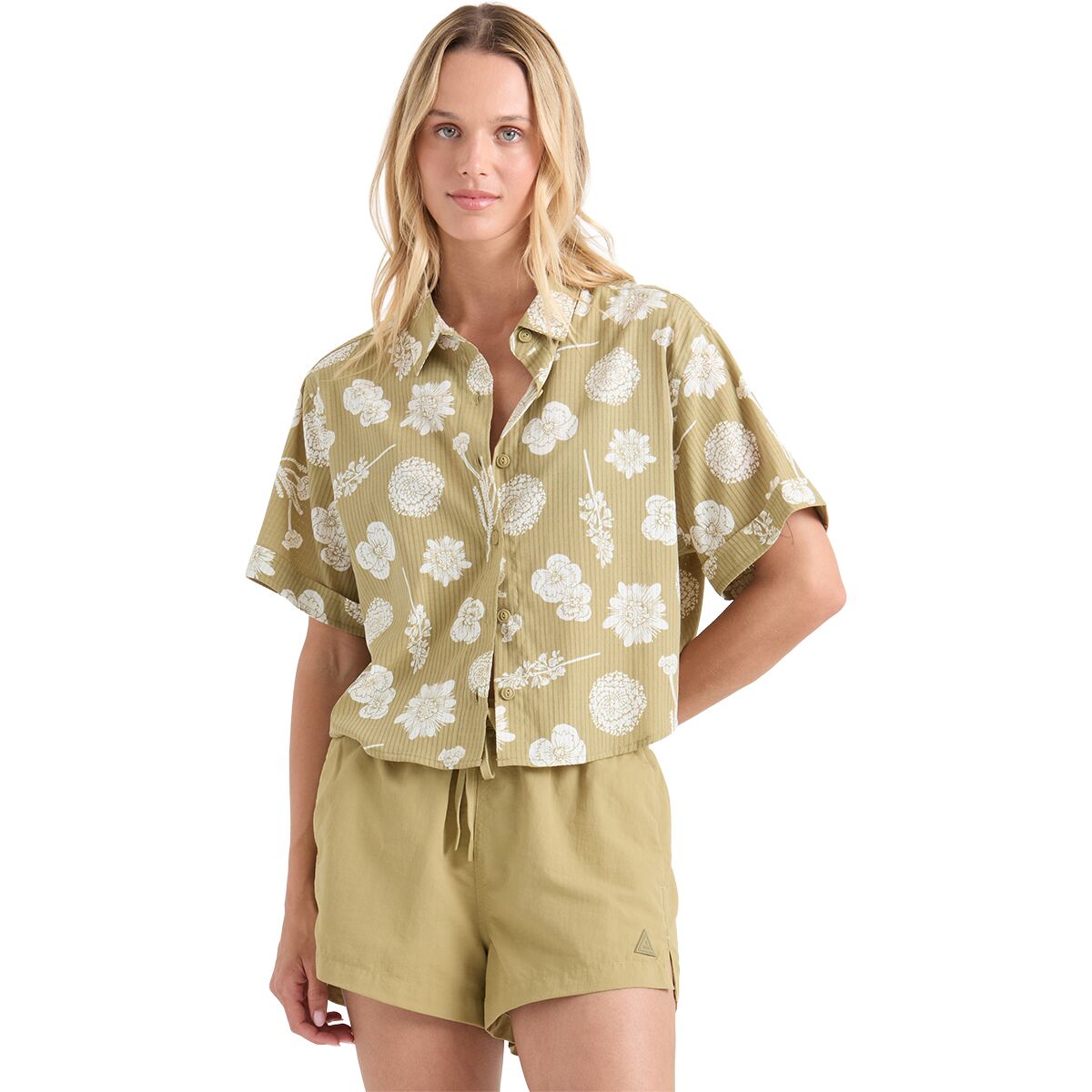 Roark Women's Bless Up Camp Shirt in Dusty Olive - Size: Medium