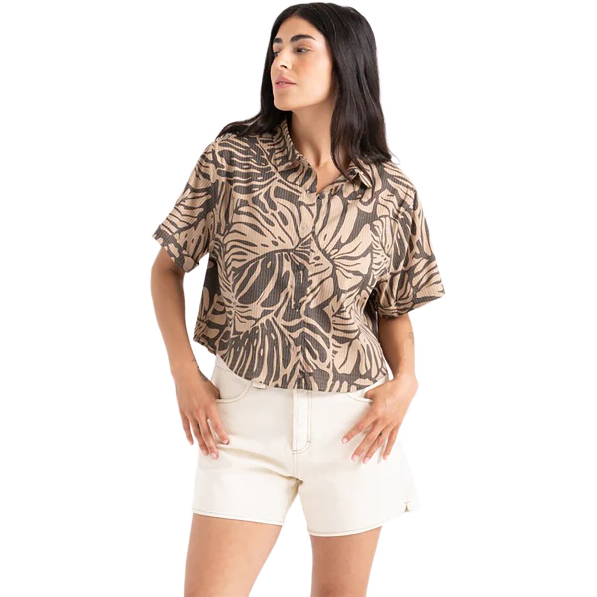 Roark Women's Bless Up Camp Shirt in Khaki - Size: Large