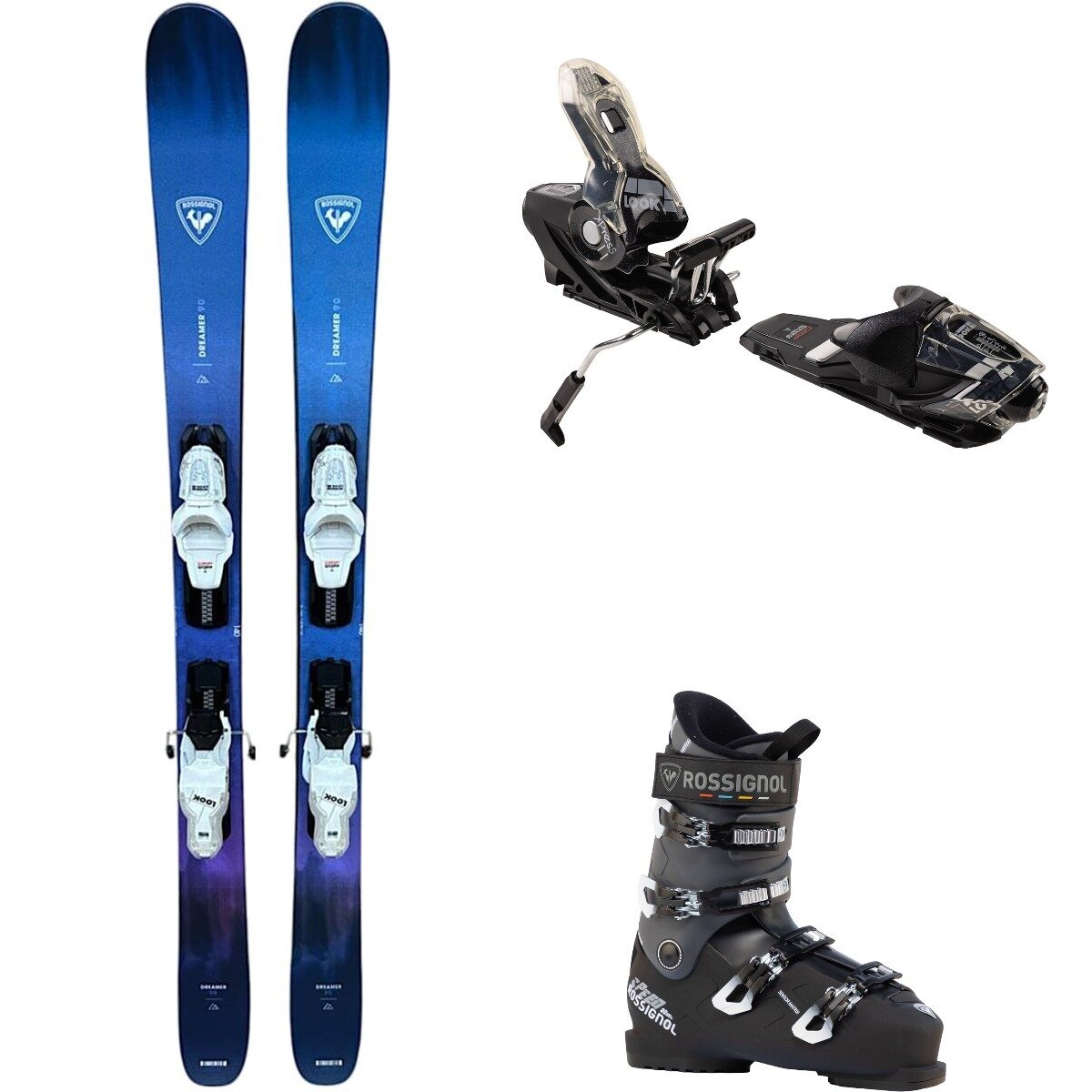 Rossignol Women's Dreamer 90 + Xpress11 Binding + Speed 80 HV+ Boot in Blk in Sparkle - Size: 160cm in 26.5 in 93mm