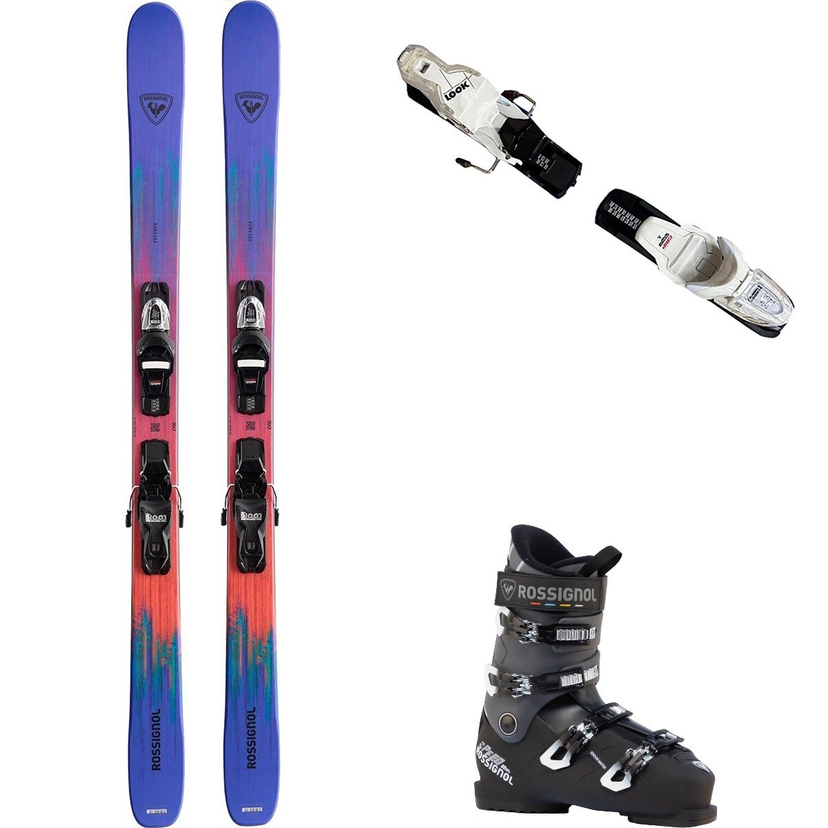 Rossignol Dreamer Ski + Xpress10 Binding + Speed 80 HV+ Boot in Blk in Sparkle - Size: 150cm in 33.5 in 93mm