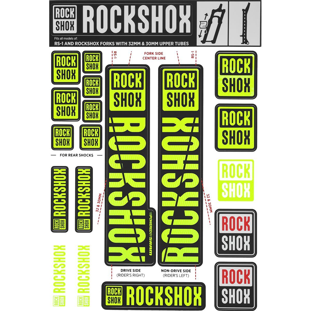 RockShox Decal Kit - 30/32mm in White - Size: 30/32mm/SID/Reba/Revelation