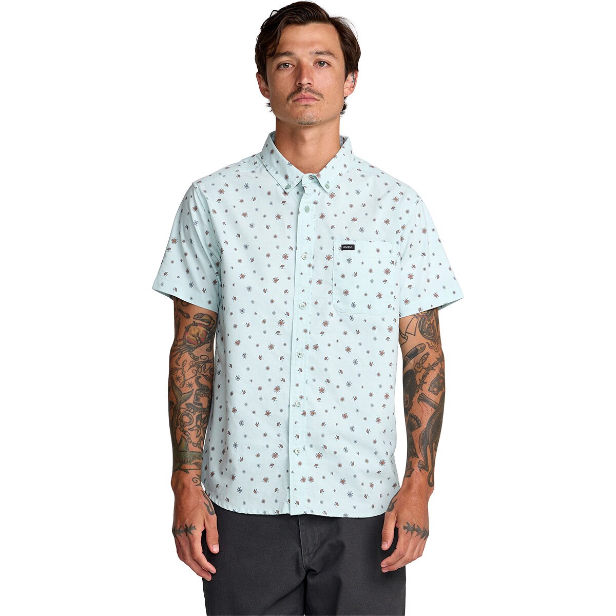 RVCA Men's That'll Do Print Short-Sleeve Shirt in Blue Haze - Size: Small